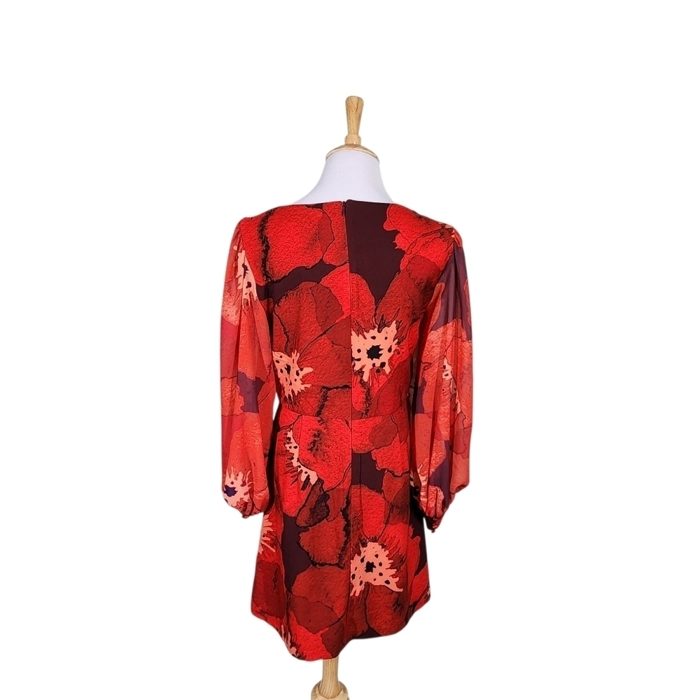 Anthropologie Hutch Poppy Puffed Sleeve Red Mini Dress, Sz 12 - Picture 2 of 9